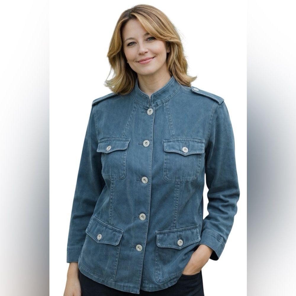 Liz Claiborne Teal Utility Jacket Military Style Cotton Size Lg. y2k, VTG, 90’s